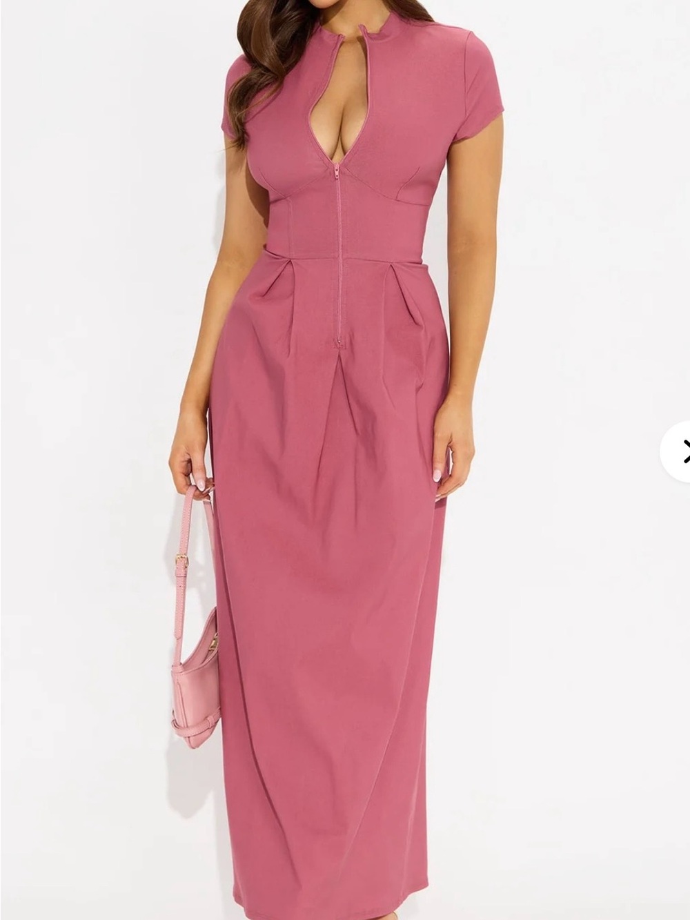Med and Large Fashion Nova Mauve-Pink Zip-Front Maxi Dress